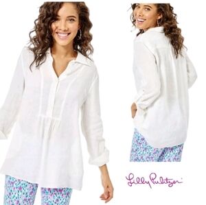 Lilly Pulitzer Women's Size XL Palm Shores 100% Linen Tunic Top Resort White